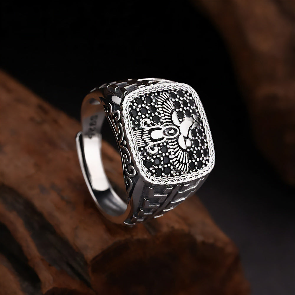 Men's Onyx Faravahar Signet Ring - Sterling Silver