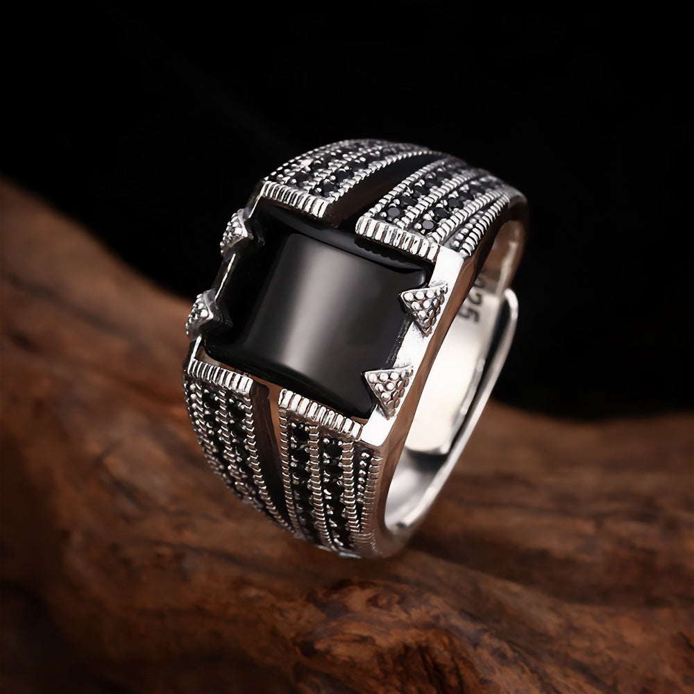 Troy - Black Stone Silver Ring