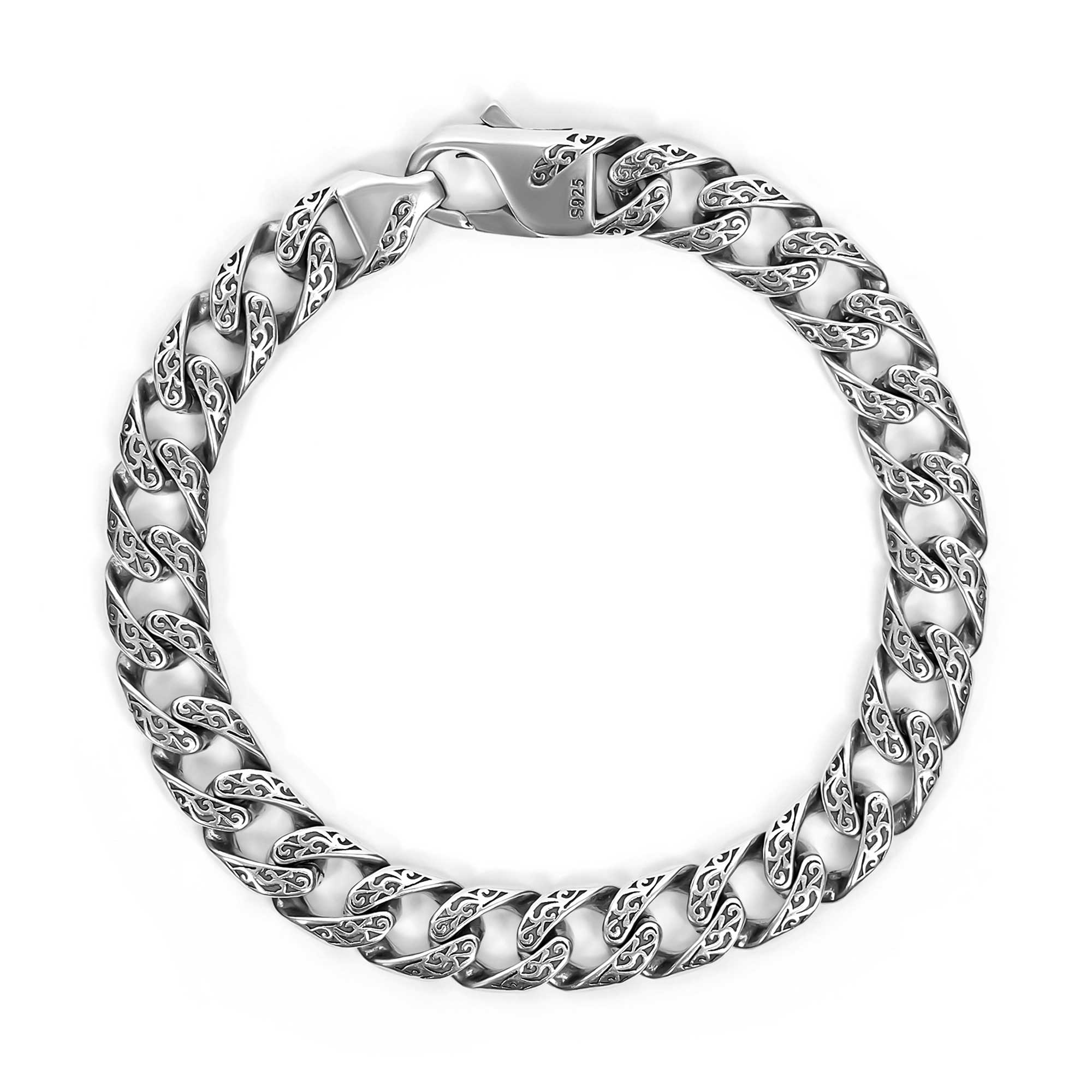 Fulda - Embroidery Patterned Silver Chain Bracelet