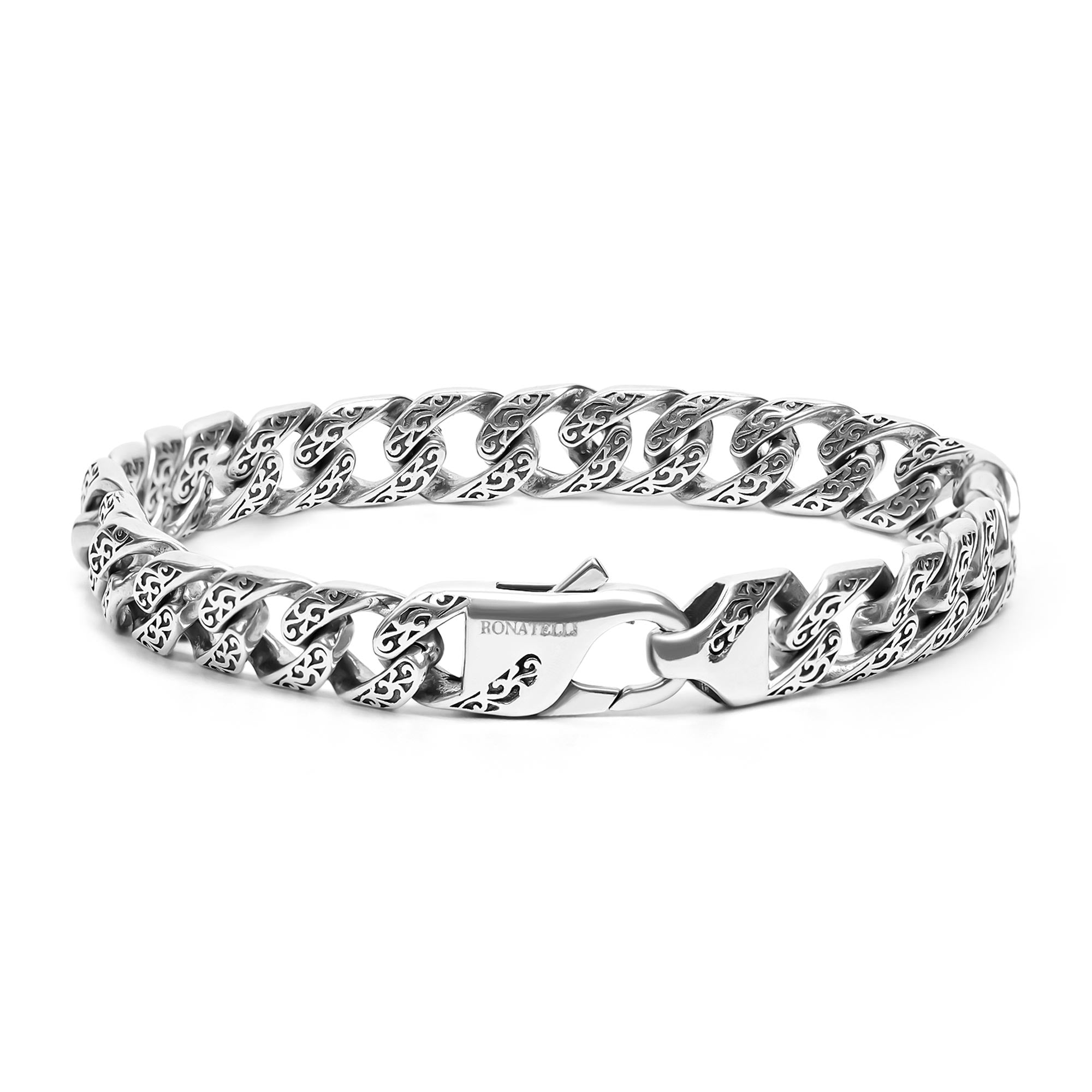 Fulda - Embroidery Patterned Silver Chain Bracelet