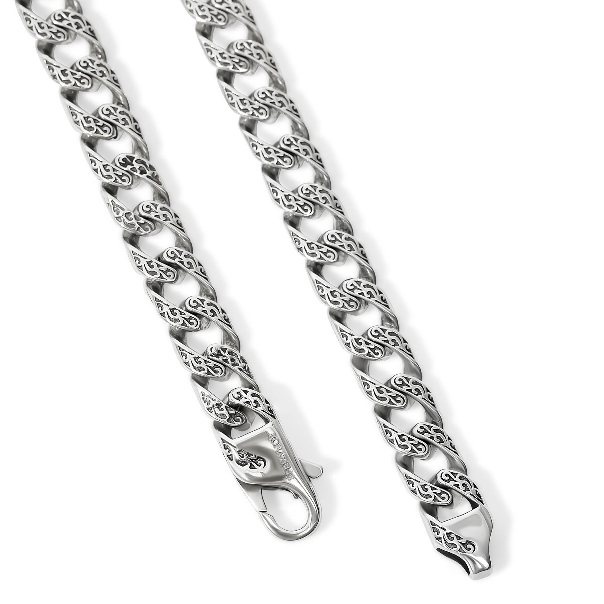 Fulda - Embroidery Patterned Silver Chain Necklace