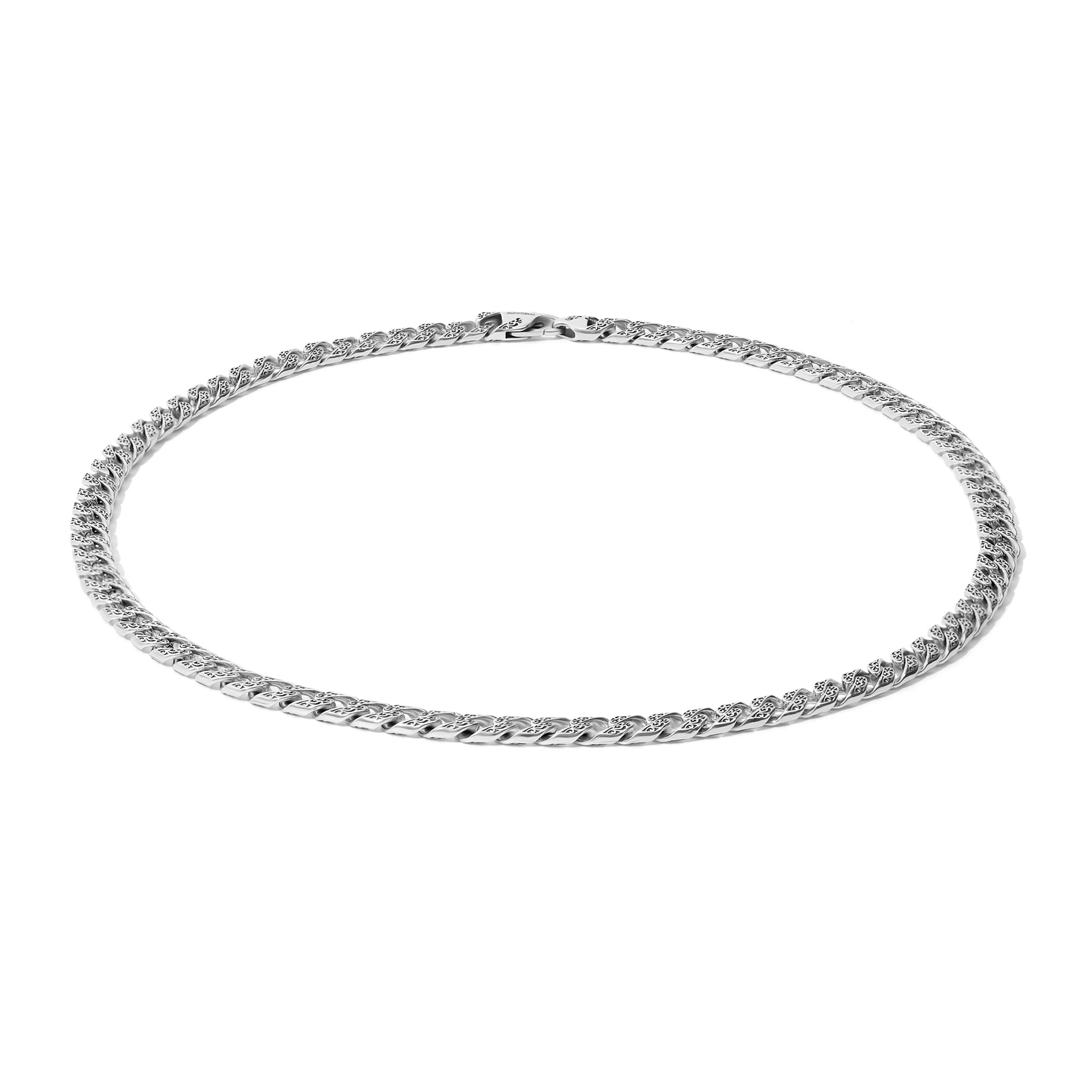 Fulda - Embroidery Patterned Silver Chain Necklace
