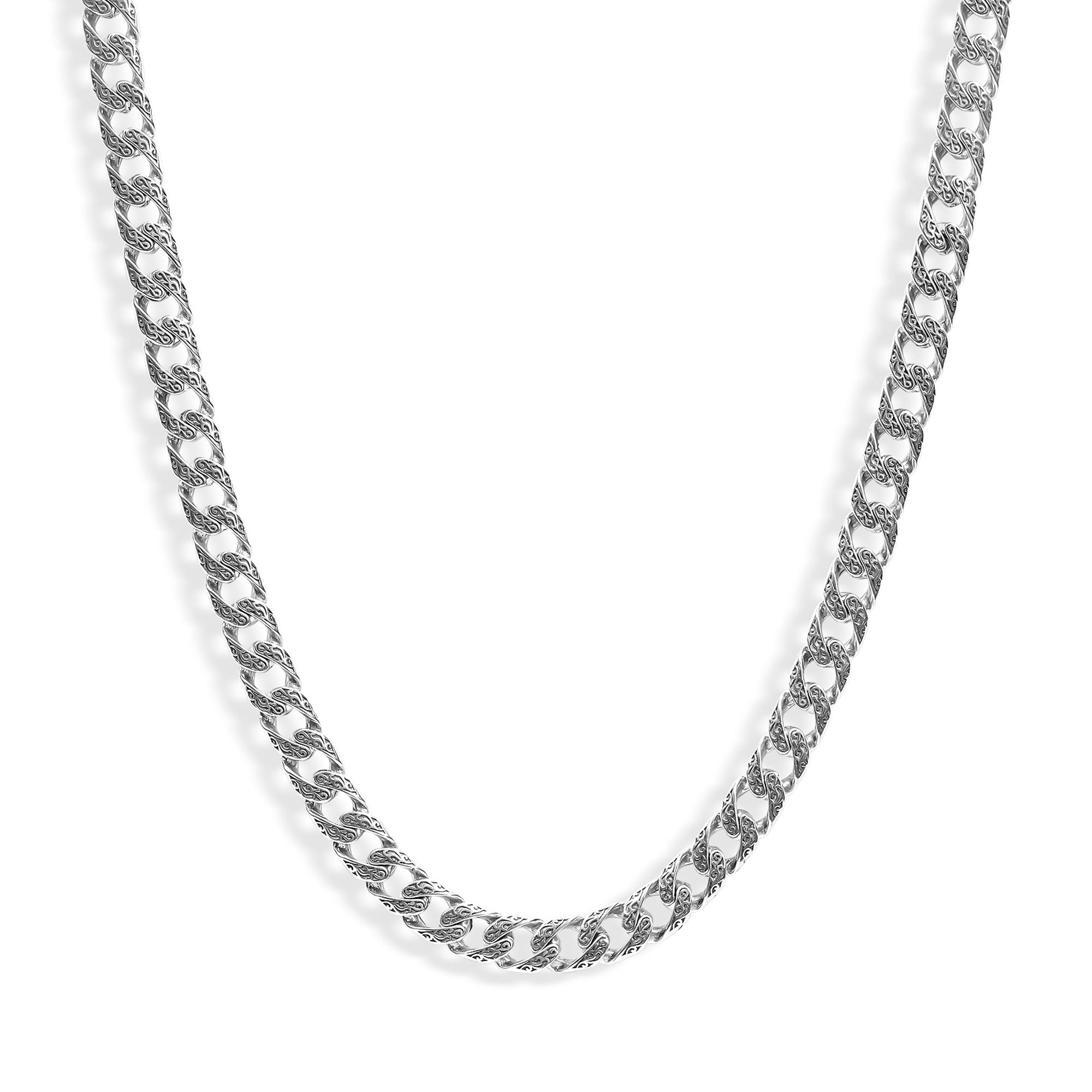 Fulda - Embroidery Patterned Silver Chain Necklace