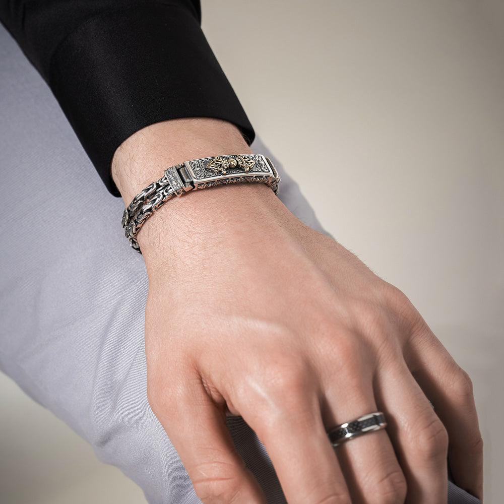 Poseidon - Silber Handgefertigtes Altmodisches Armband