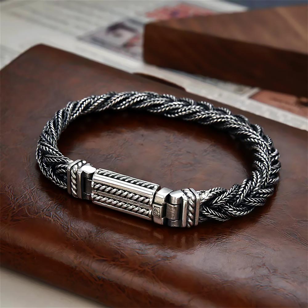 Silver Woven Bracelet For Men