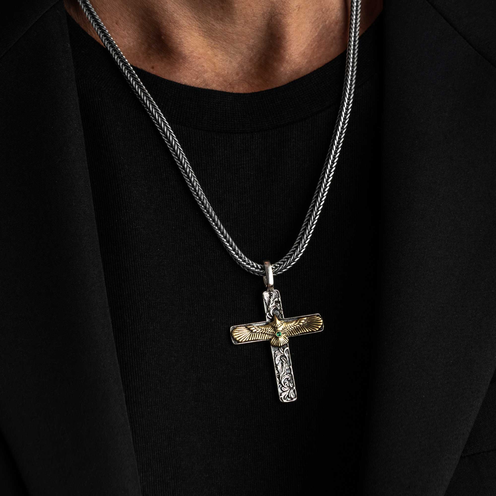 Norcia - Silver Cross Eagle Pendant