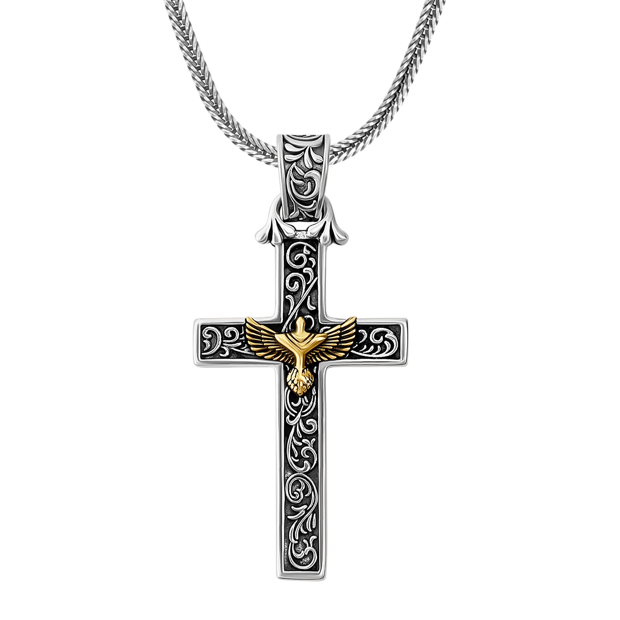 S925 Silver Winged Cross Handmade Pendant Necklace For Men Cervia