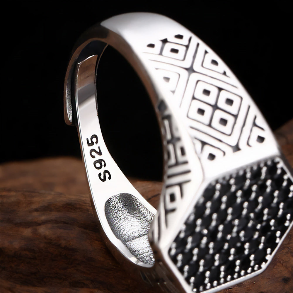 Men's Hexagonal Onyx Signet Ring - Sterling Silver