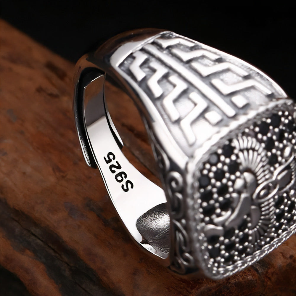 Men's Onyx Faravahar Signet Ring - Sterling Silver