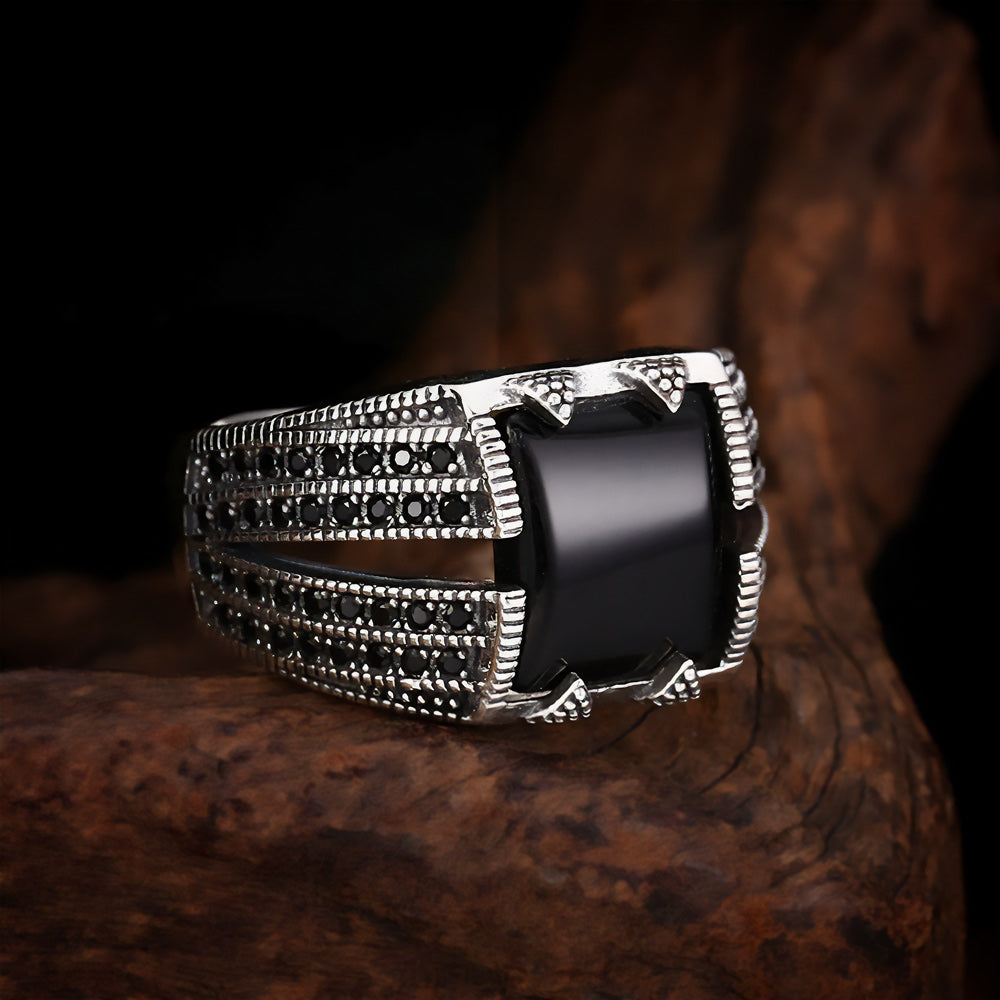 Troy - Black Stone Silver Ring