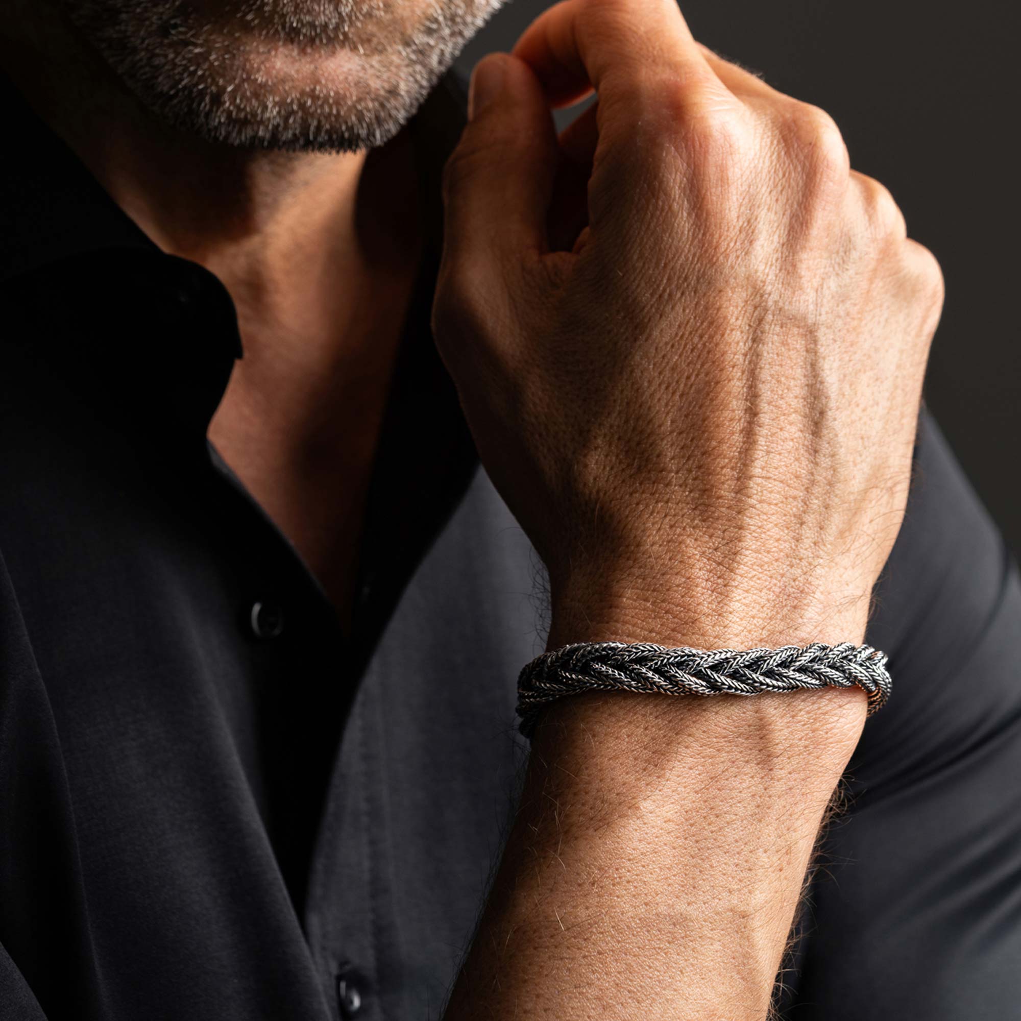 S925 Silver Fox Tail Hand Woven Bracelet For Men - Parma