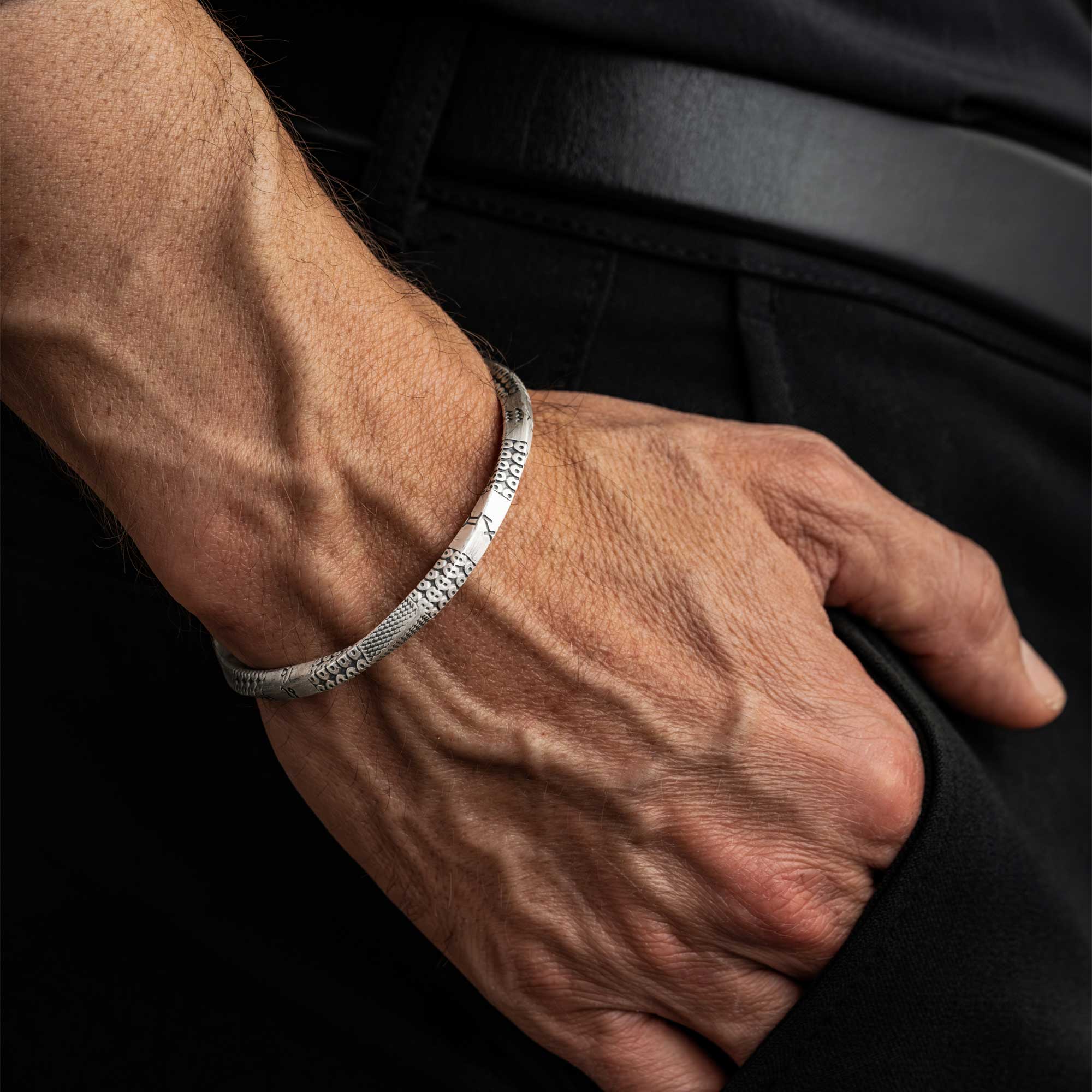 Turin - Silver Zodiac Patterned Bangle Bracelet