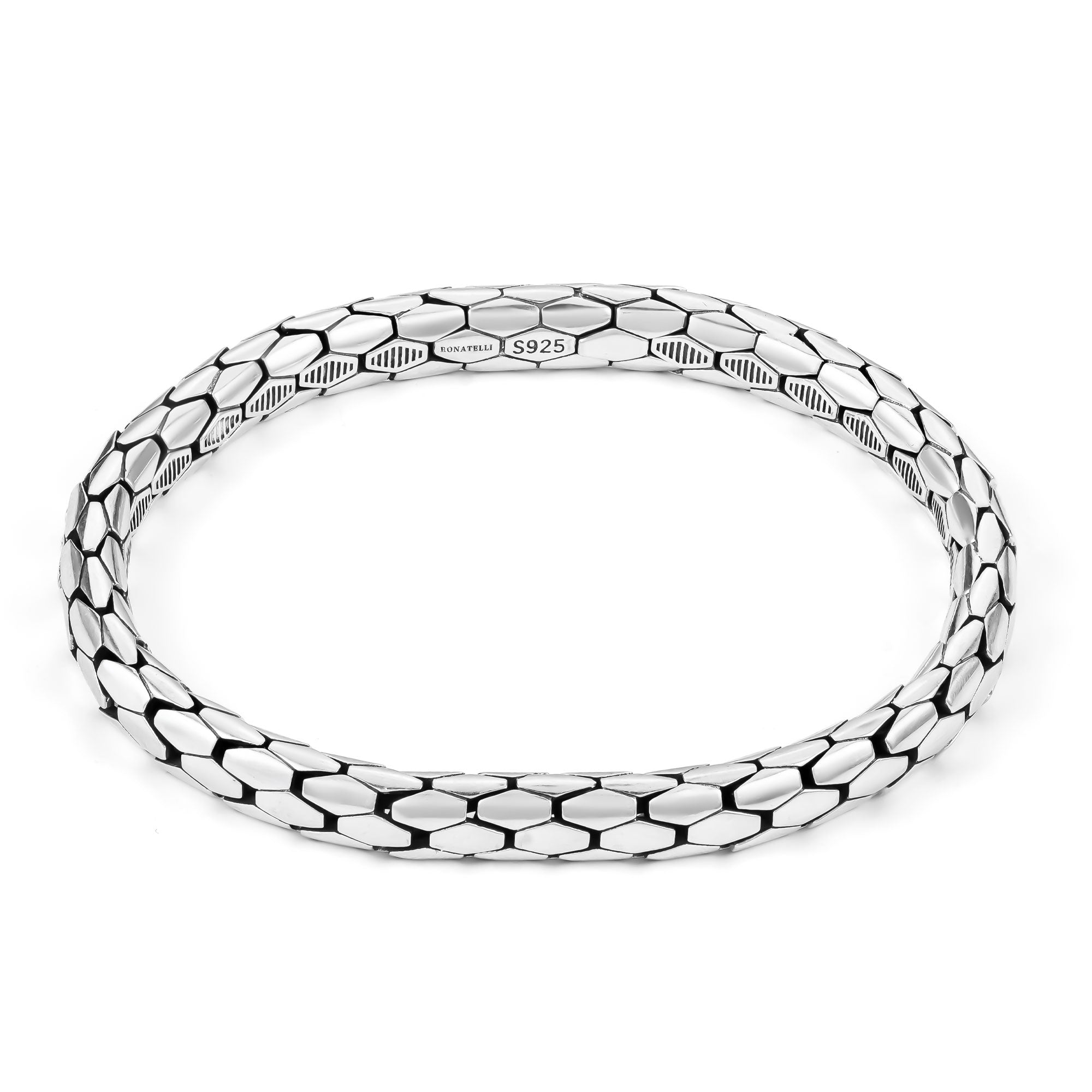 Roma - Bracciale Elegante in Argento con Motivo di Scaglie di Serpente