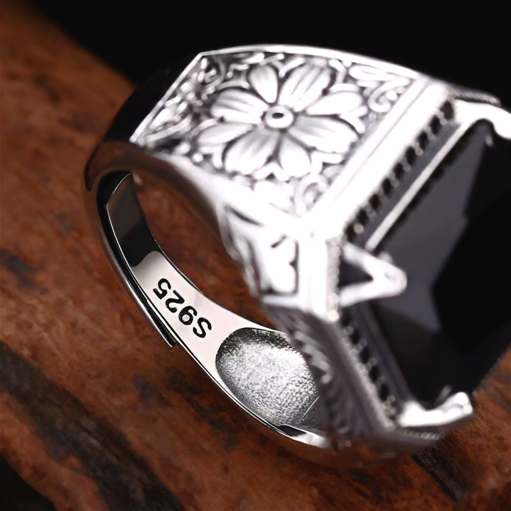 Men's Faceted Black Onyx Ring - Sterling Silver