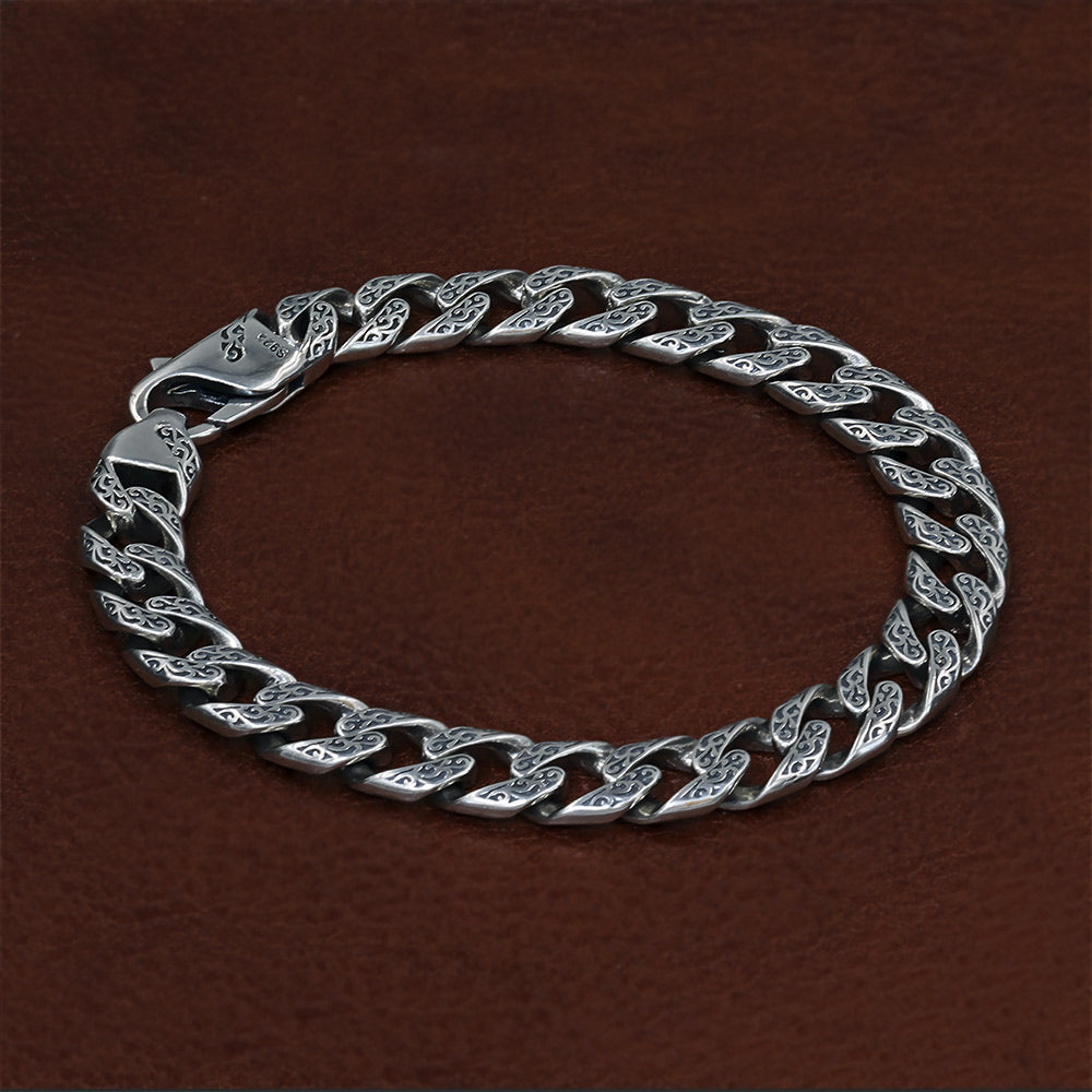 Fulda - Embroidery Patterned Silver Chain Bracelet