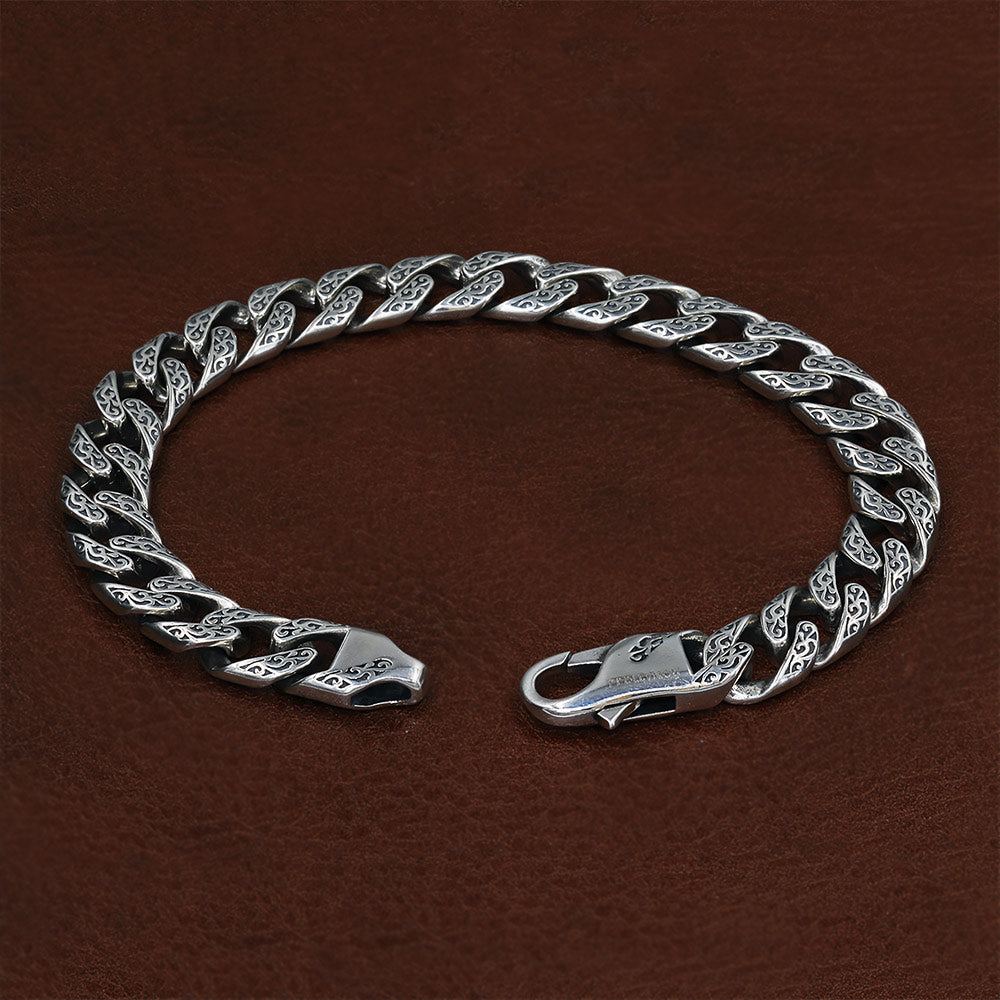 Fulda - Embroidery Patterned Silver Chain Bracelet