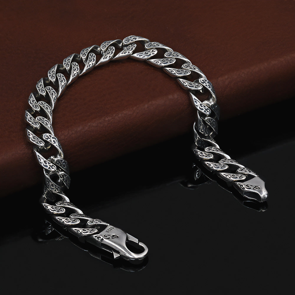 Fulda - Embroidery Patterned Silver Chain Bracelet