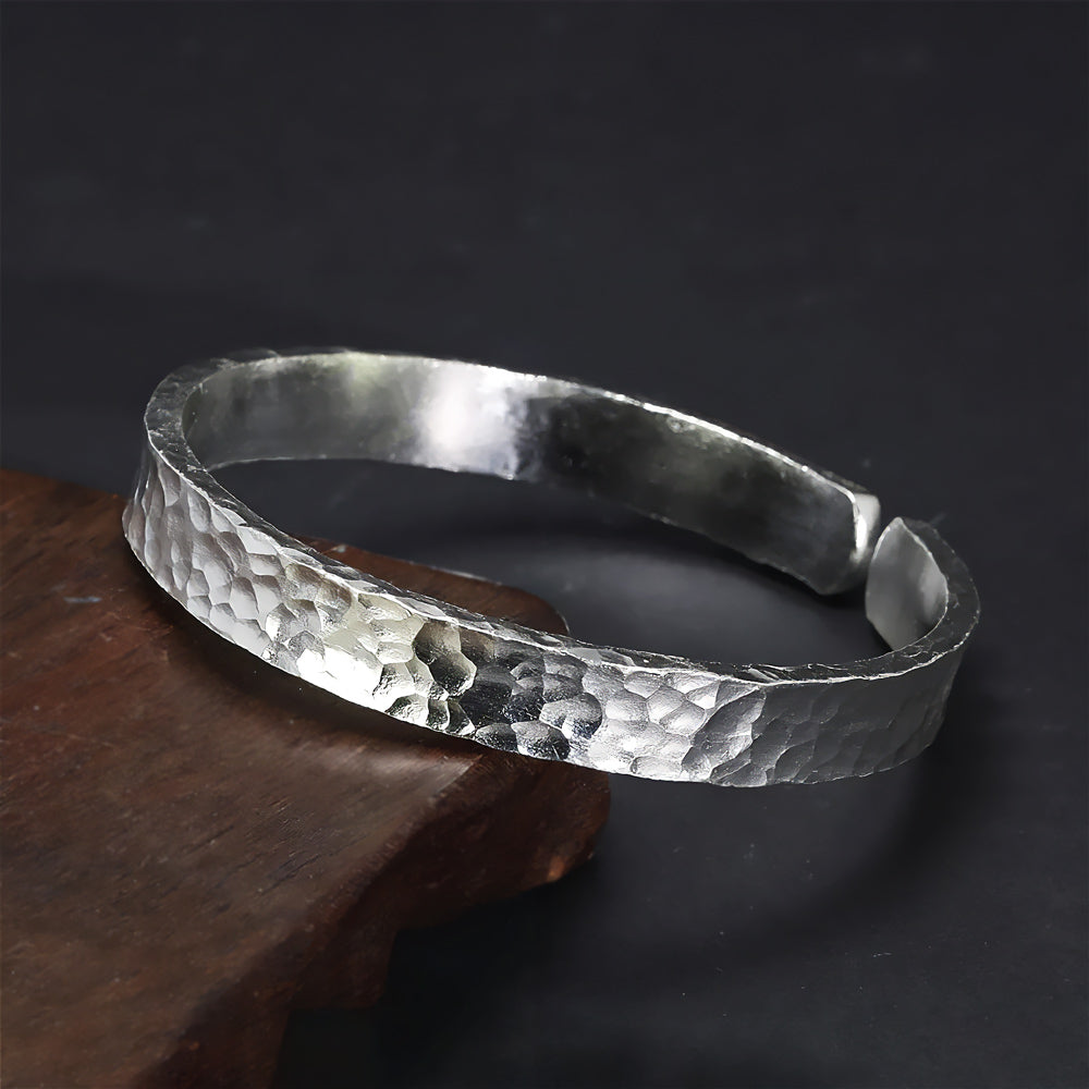 Lugo - Handmade Hammered Silver Bangle Bracelet