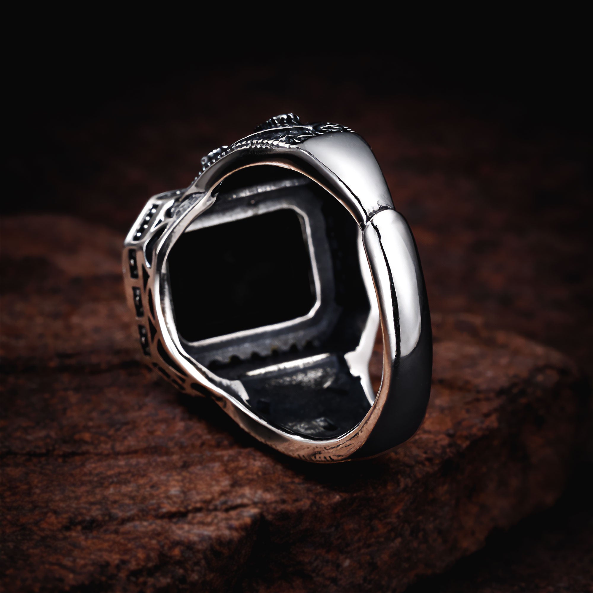 Handmade Adjustable 925 Sterling Silver Black Stone Signet Ring