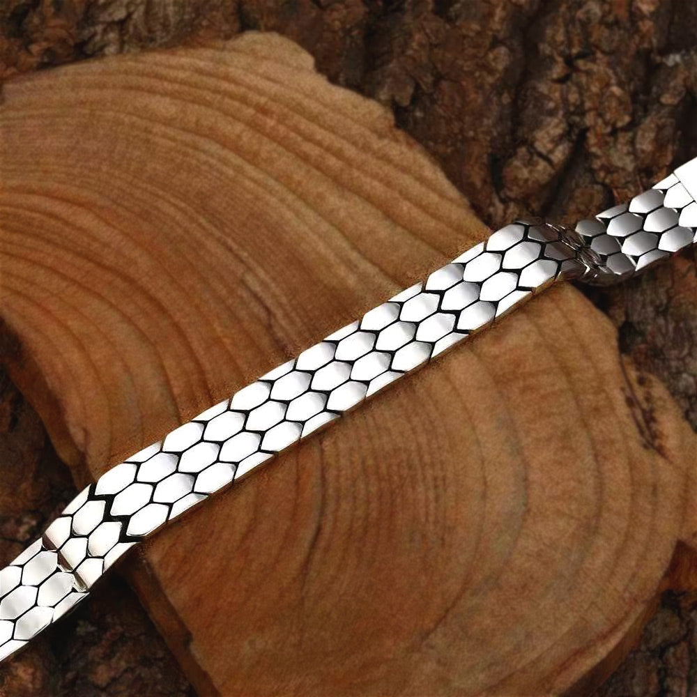 Ronatelli-Ruvo-925-Silver-Hexagonal-Honeycomb-Mens-Bracelet