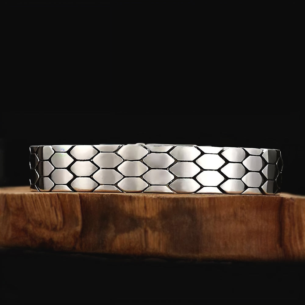 Ronatelli-Ruvo-925-Silver-Hexagonal-Honeycomb-Mens-Bracelet