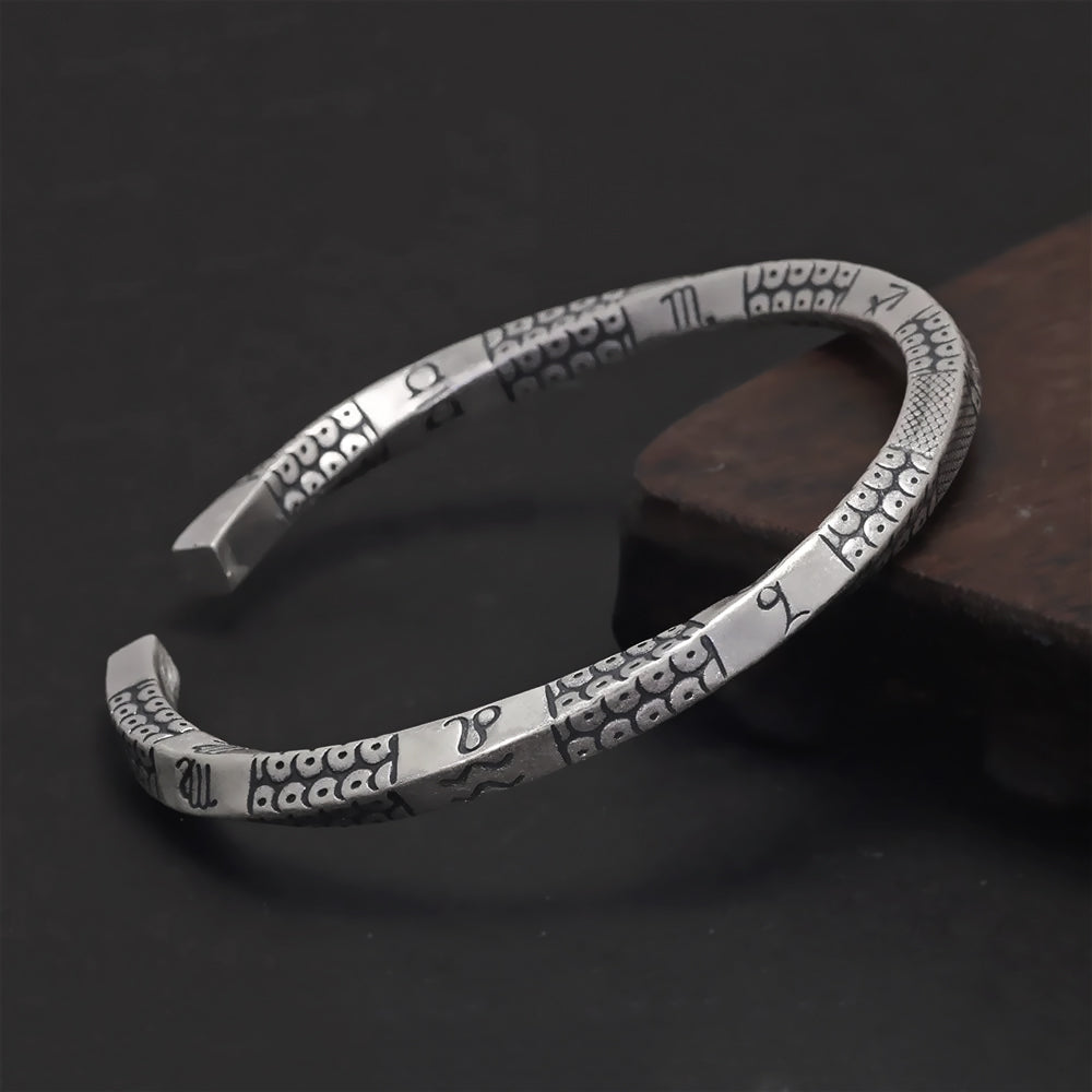 Turin - Pulsera Rígida de plata con motivos zodiacales
