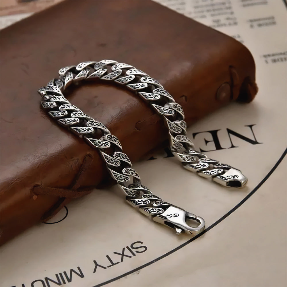 Fulda - Bracelet en chaîne argentée à motifs de broderies