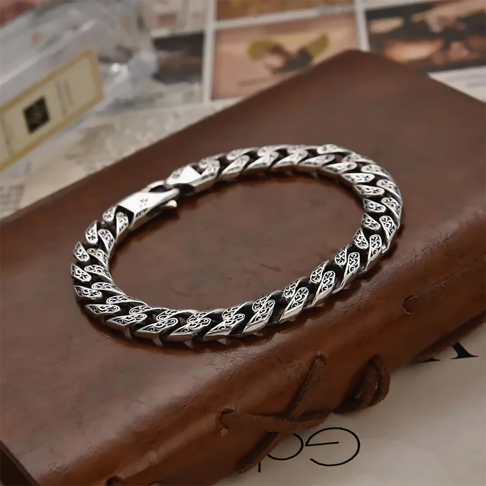 Fulda - Sølv kæde armbånd med broderimønster