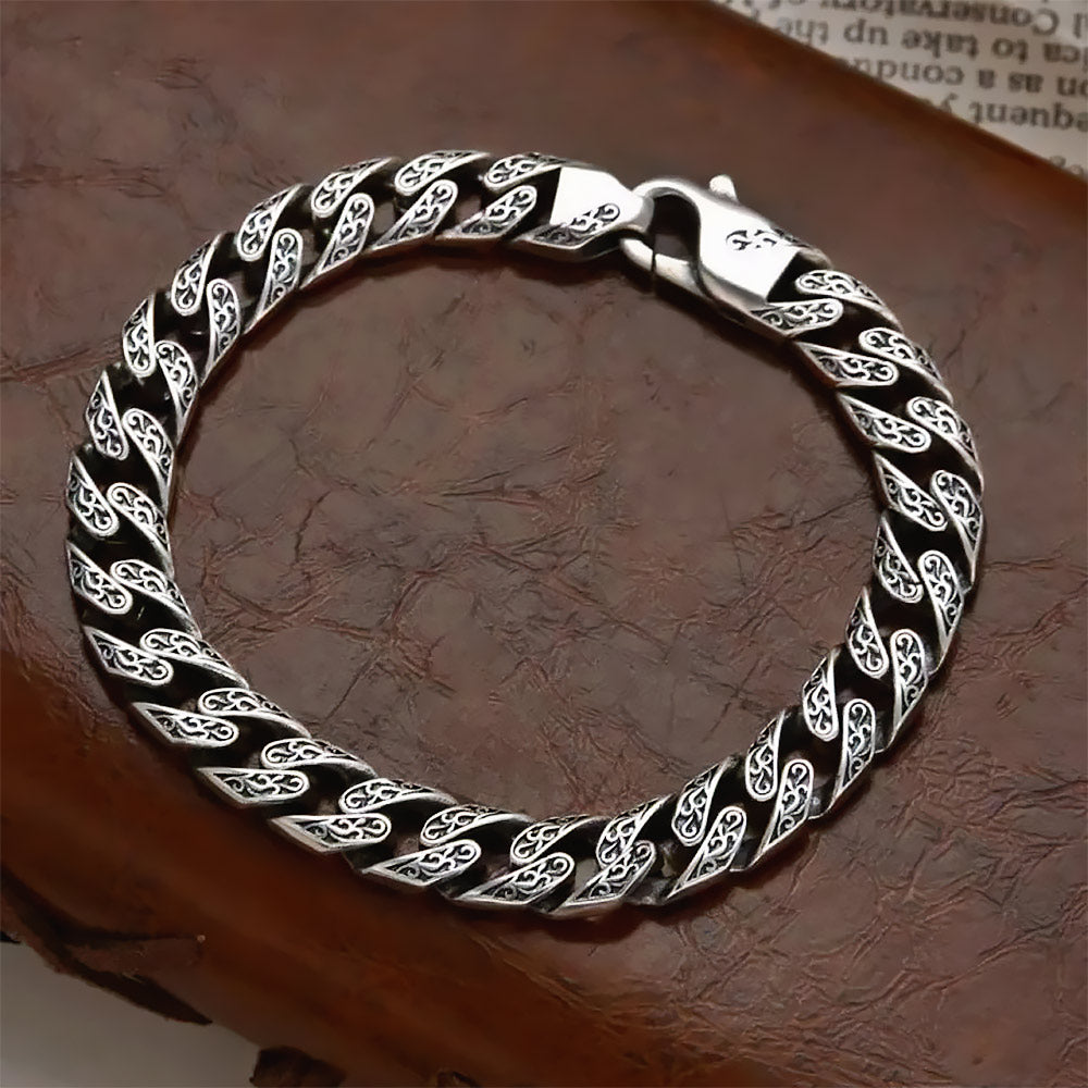 Fulda - Borduurwerk Gedessineerde Zilveren Ketting Armband