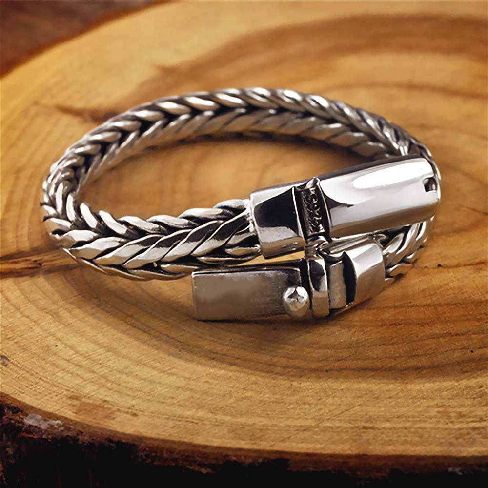 S925 Silver Tight Braided Handmade Bracelet For Men - Lesi