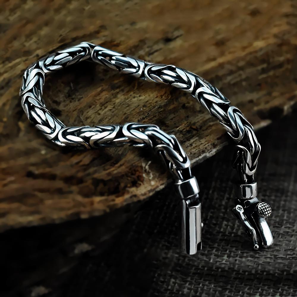 Handmade Vikings Bracelet - 925 Sterling Silver Braided Men's Bracelet (Oxidized Finish, 8.5 Inches)