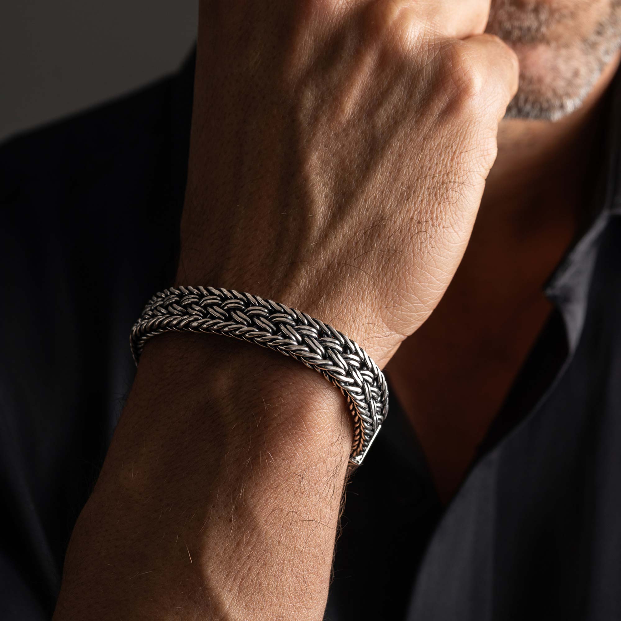 Men's 925 Sterling Silver Braided Bracelet – Wide Handmade | Ronatelli