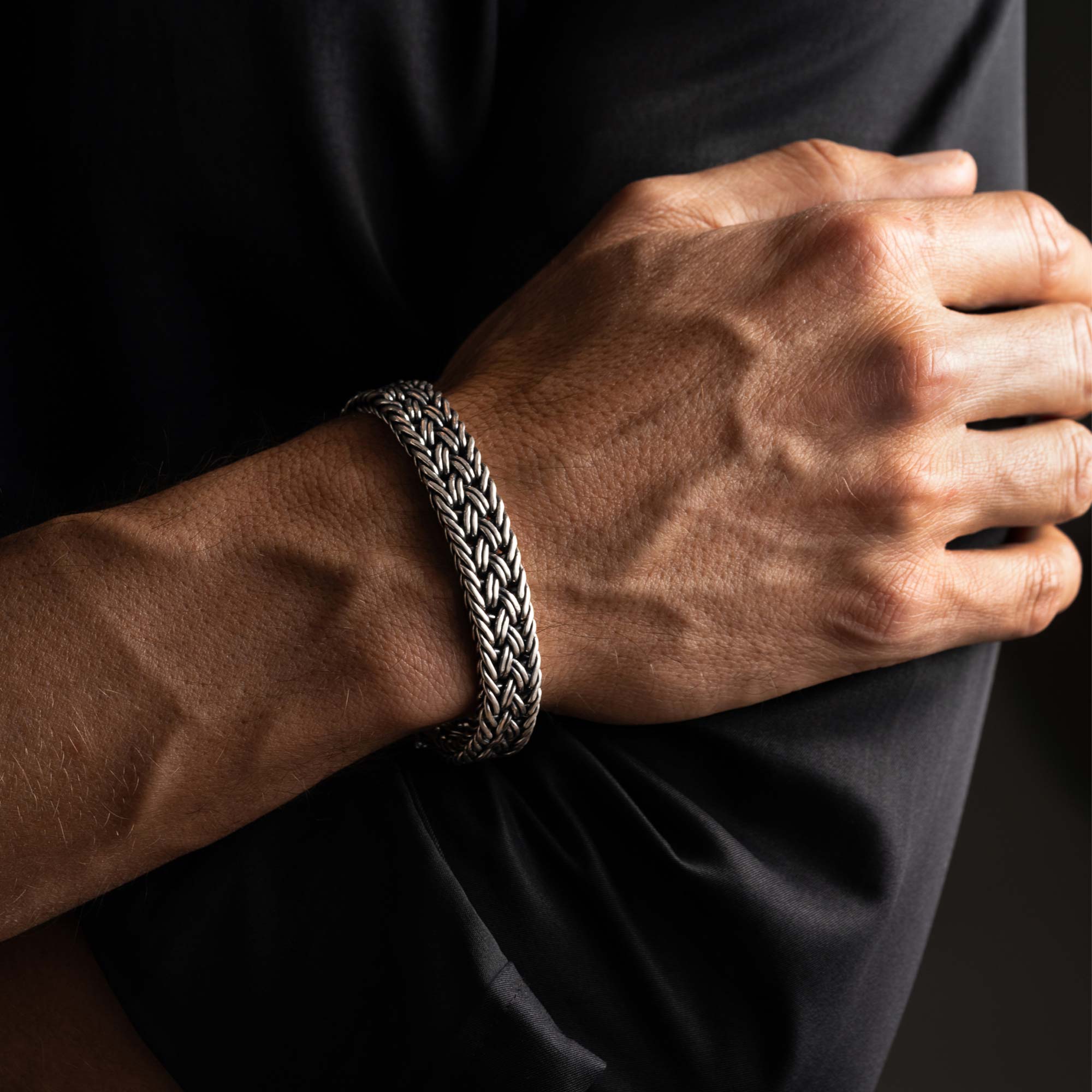 Men's Wide Woven Bracelet - 925 Sterling Silver | Ronatelli