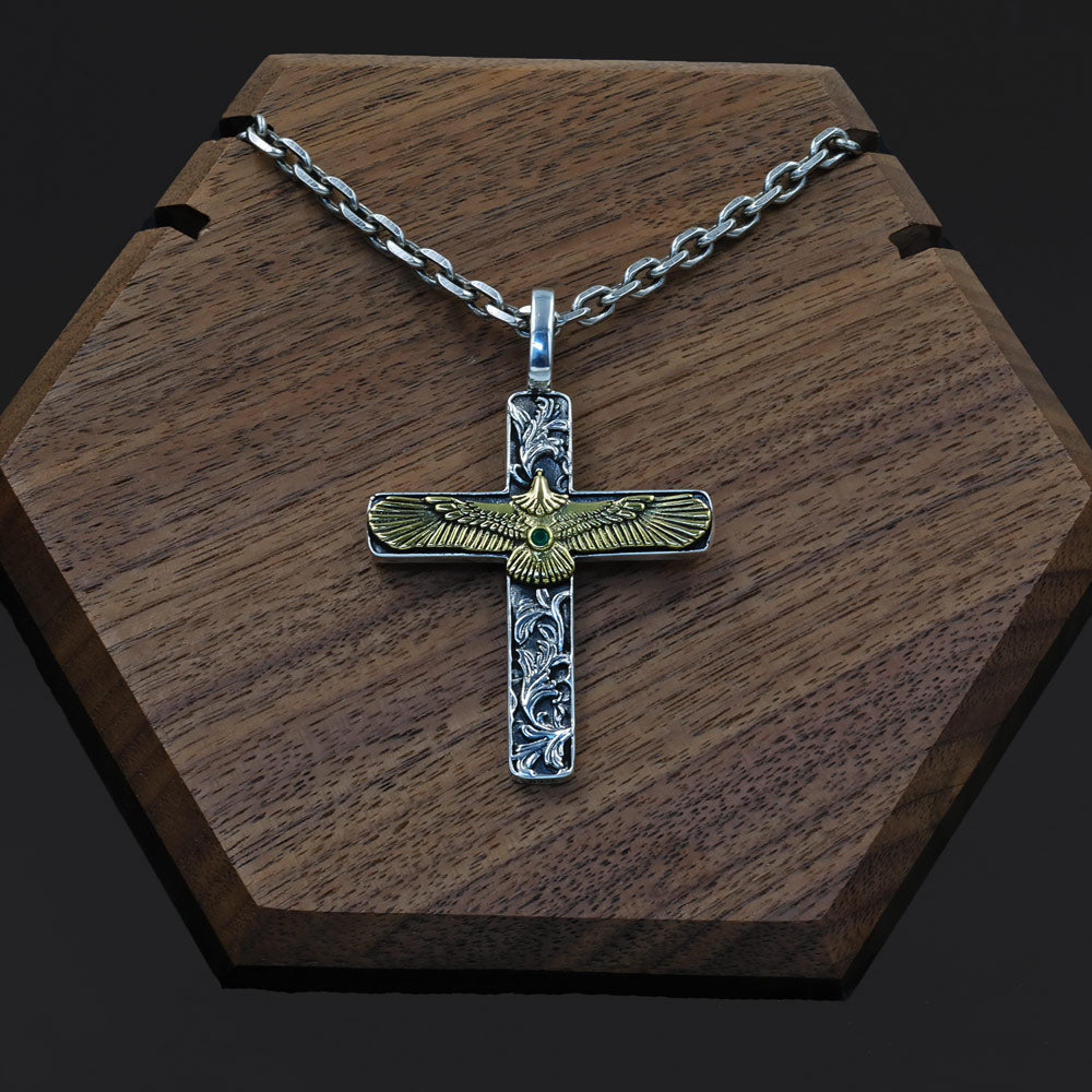 Norcia - Silver Cross Eagle Pendant