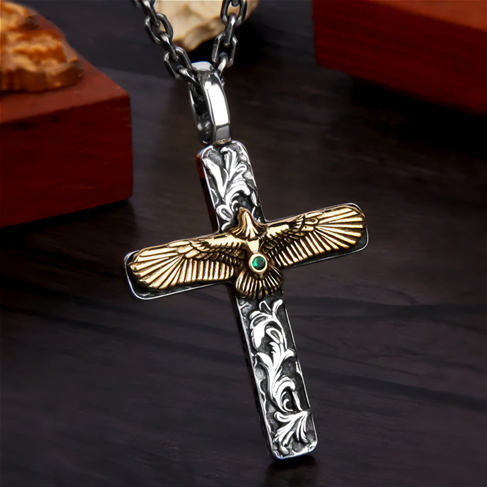Norcia - Silver Cross Eagle Pendant