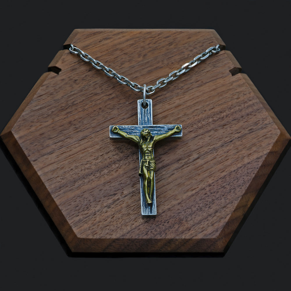 Collana Uomo Con Croce Collana Uomo Con Ciondolo Croce Crocifisso In Argento Placcato - Stile Elegante E Significativo Accessorio Fede Cristiana In Argento - Foto 10