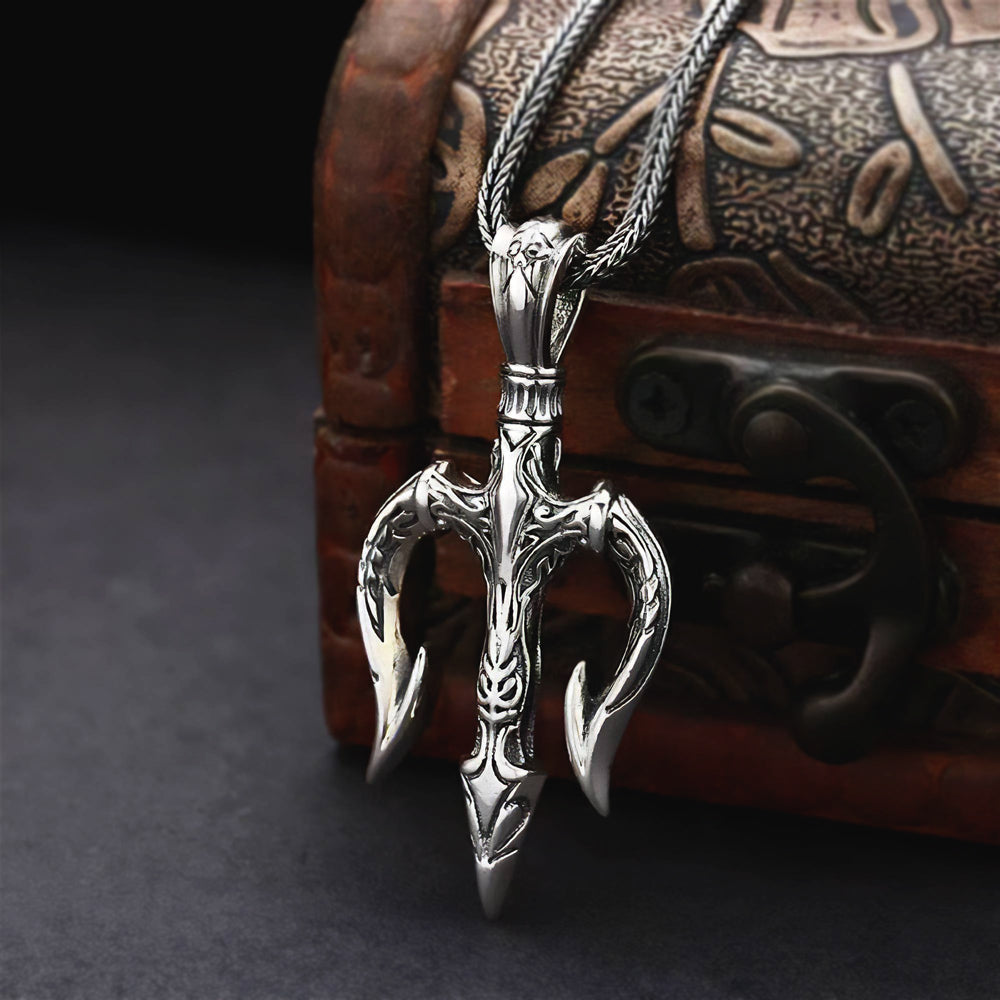 Handmade 925 Sterling Silver Trident Pendant Necklace For Men - Poseidon