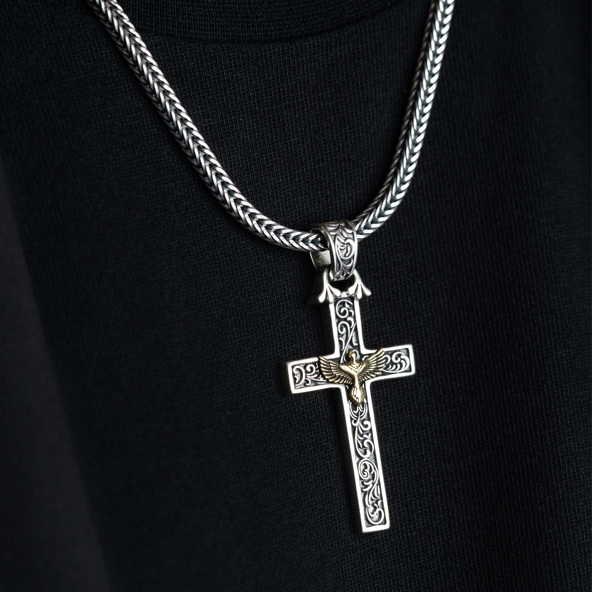 S925 Silver Winged Cross Handmade Pendant Necklace For Men - Cervia