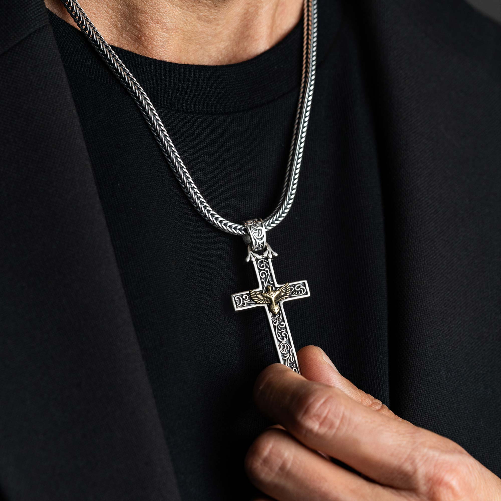 S925 Silver Winged Cross Handmade Pendant Necklace For Men - Cervia