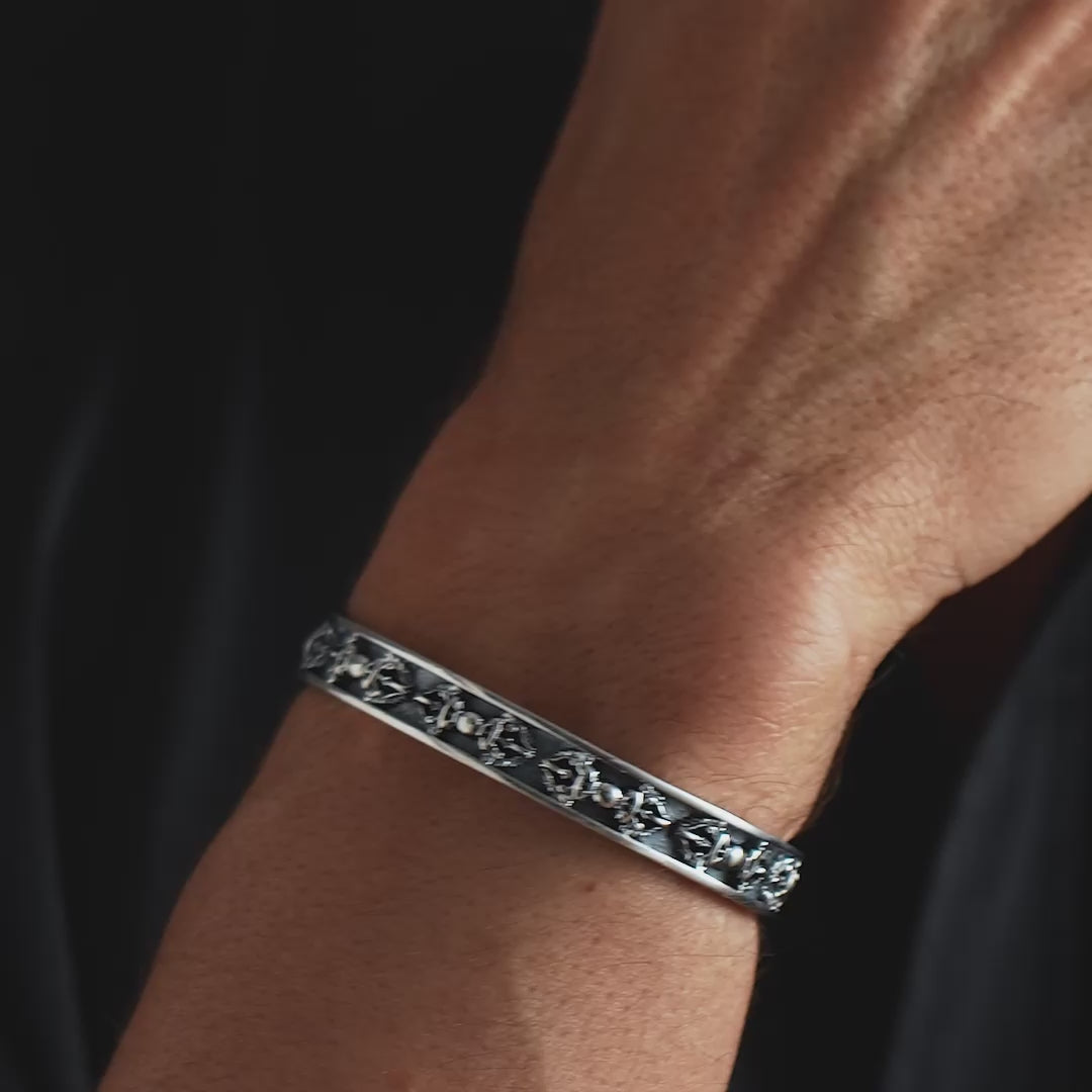 925 Sterling Silver Handmade Ancient Bangle Bracelet For Men - Basel